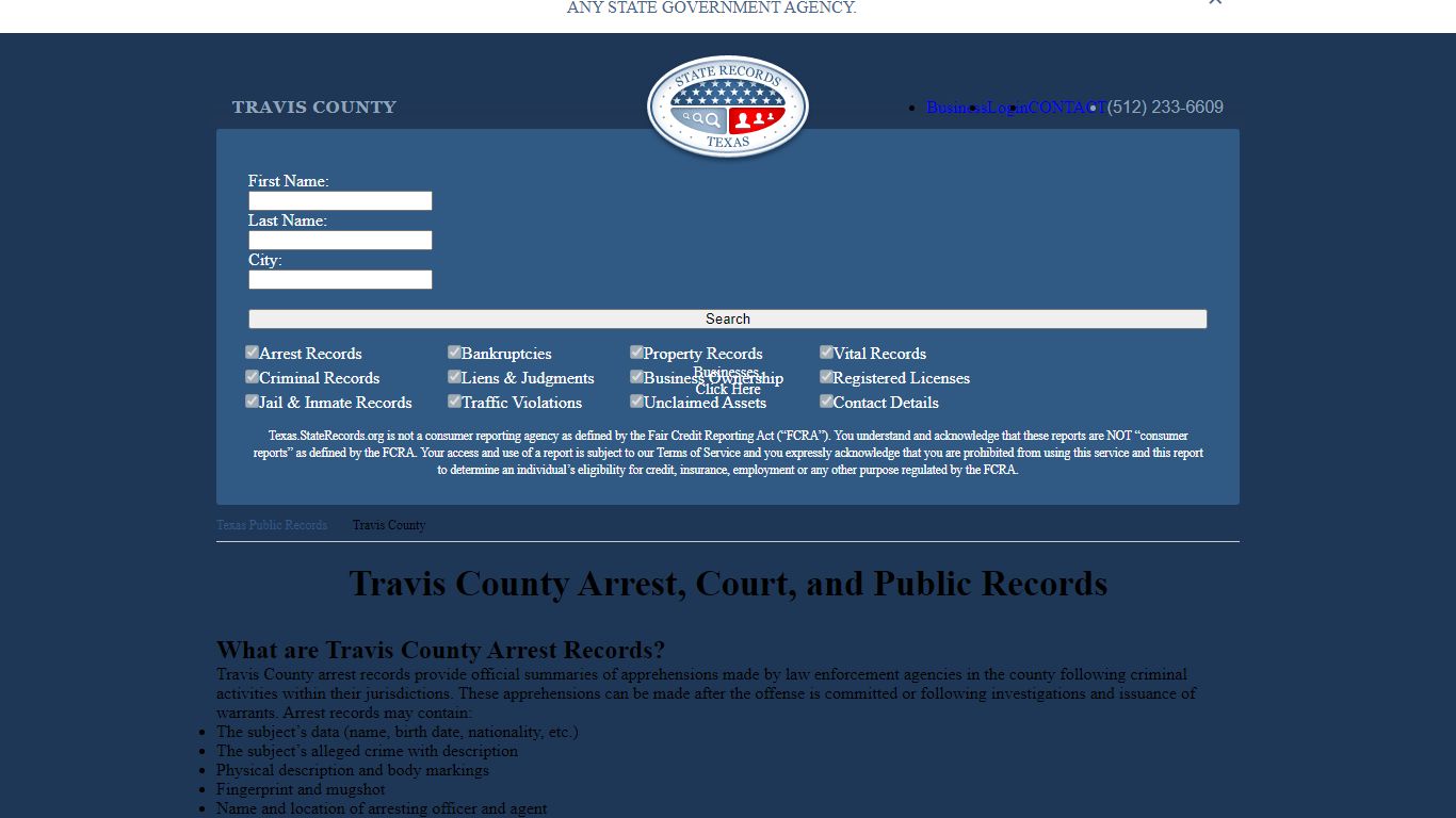 Travis County Arrest, Court, and Public Records