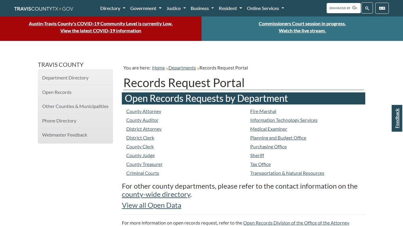 Records Request Portal - Travis County, Texas